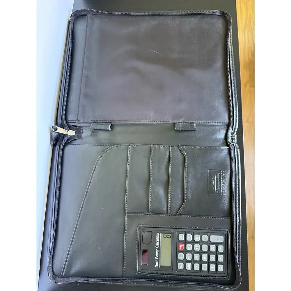 Design-A-Day America Genuine Leather Zip Portfolio Padfolio Calculator Black